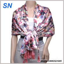 2015 Fashion Satin Scarf with Flower Design